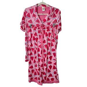 Munki Munki Watermelon Pajama Set Shirt & Capri Pant Pink Lounge Summer Size M
